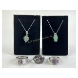 Sterling Silver .925 Green Stone Necklaces 6.05g