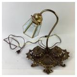 Brass Inkwell Lamp With Glass Shade