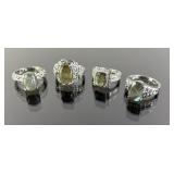 (4) 925 Sterling Silver Rings featuring Greenish-g