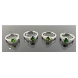 (4) 925 Sterling Silver Rings featuring Green Gems