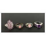 (4) 925 Sterling Silver Rings featuring Pink and