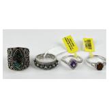 (4) 925 Sterling Silver Rings featuring Gemstones