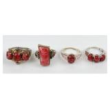 (4) 925 Sterling Silver Rings featuring Reddish-Pi