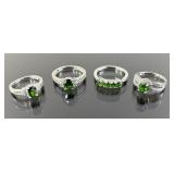 (4) 925 Sterling Silver Rings featuring Green Gems