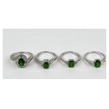 (4) 925 Sterling Silver Rings featuring Green Gems