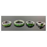 (4) 925 Sterling Silver Rings featuring Green Gems
