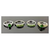 (4) 925 Sterling Silver Rings featuring Green Gems