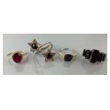 (4) 925 Sterling Silver Rings featuring Red and Bl