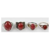 (4) 925 Sterling Silver Rings featuring Reddish-Pi