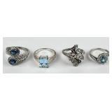 (4) 925 Sterling Silver Rings with Gemstones