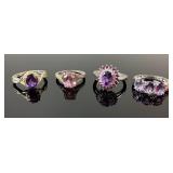 (4) 925 Sterling Silver Rings featuring Purple and