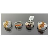 (4) 925 Sterling Silver Rings featuring Red, Oran