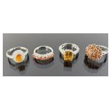 (4) 925 Sterling Silver Rings featuring Orange Gem