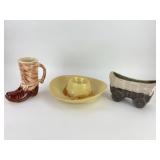 Sombrero Chip and Dip Dish, McCoy Boot Vase, and C