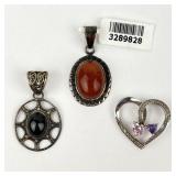 (3) 925 Sterling Silver Pendants with Gemstones