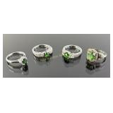 (4) 925 Sterling Silver Rings featuring Green Gems