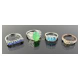 (4) 925 Sterling Silver Rings featuring Gemstones
