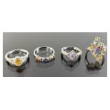 (4) 925 Sterling Silver Rings with Different Color
