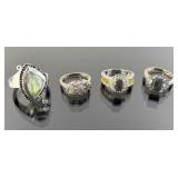 (4) 925 Sterling Silver Rings with Gray Gemstones.