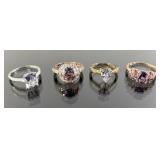 (4) 925 Sterling Silver Rings featuring Purple Gem