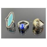 (3) Sterling Rings, (1) w/Iridescent Glass Marble,