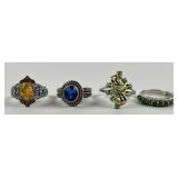 (4) 925 Sterling Silver Rings featuring Gemstones.