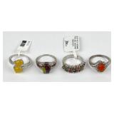 (4) 925 Sterling Silver Rings with Gemstones