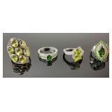 (4) 925 Sterling Silver Rings featuring Green Gems