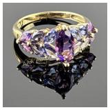 14K Gold Ring With Blue & Purple Stones.