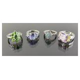 (4) 925 Sterling Silver Rings With Gemstones. Tota