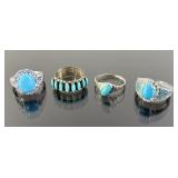 (4) 925 Sterling Silver Rings featuring Blue Gemst