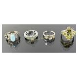 (4) 925 Sterling Silver Rings featuring Blue and G