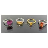 (4) 925 Sterling Silver Rings featuring Orange and
