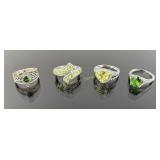 (4) 925 Sterling Silver Rings featuring Green Gems