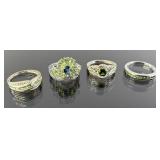 (4) 925 Sterling Silver Rings featuring Green Gems