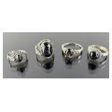 (4) 925 Sterling Silver Rings with Black Gemstones