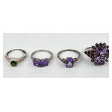 (4) 925 Sterling Silver Rings featuring Green and