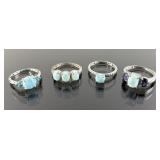 (4) 925 Sterling Silver Rings featuring Blue Gemst
