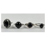 (4) 925 Sterling Silver Rings featuring Black Gems