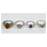 (4) 925 Sterling Silver Rings with Different Color