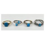 (4) 925 Sterling Silver Rings with Turquoise Stone