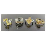 (4) 925 Sterling Silver Rings with Yellow Gemstone