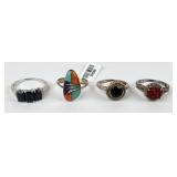 (4) 925 Sterling Silver Rings featuring Gemstones.