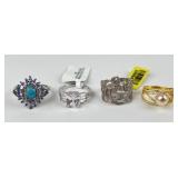 (4) 925 Sterling Silver Rings featuring Gemstones.