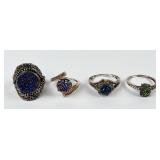 (4) 925 Sterling Silver Rings featuring Gemstones.