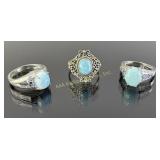 (3) 925 Sterling Silver Rings featuring Blue Gemst