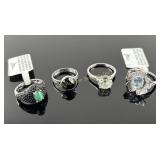 (4) 925 Sterling Silver Rings featuring Gemstones.