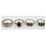 (4) 925 Sterling Rings featuring Different Colored