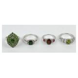 (4) 925 Sterling Silver Rings with Different Color
