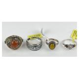 (4) 925 Sterling Silver Rings featuring Gemstones